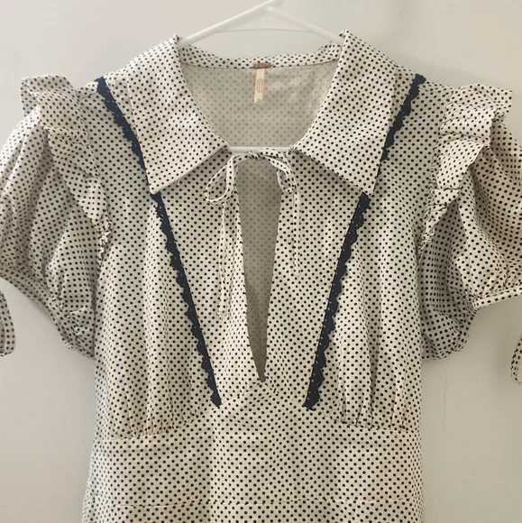 Free People Polka Dot Ruffle Sleeve Dress, Size Small Petite, Cotton. - Picture 2 of 9
